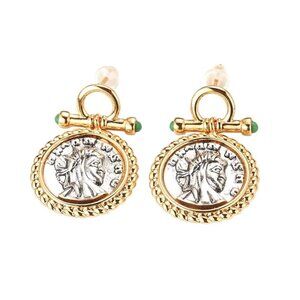 Vintage Style Ancient Coin Earrings Pierced Silver Gold Tone Chandelier New